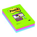 Post-it Notes Super Sticky XXL 101 x 152mm Lined Ultra Colours (Pack of 3) 660-3SSUC