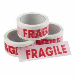 Vinyl Tape Printed Fragile White and Red 50mmx66m (Pack of 6) PPVC-FRAGILE