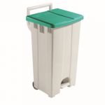 Grey 90 Litre Plastic Pedal Bin With Green Lid 357005